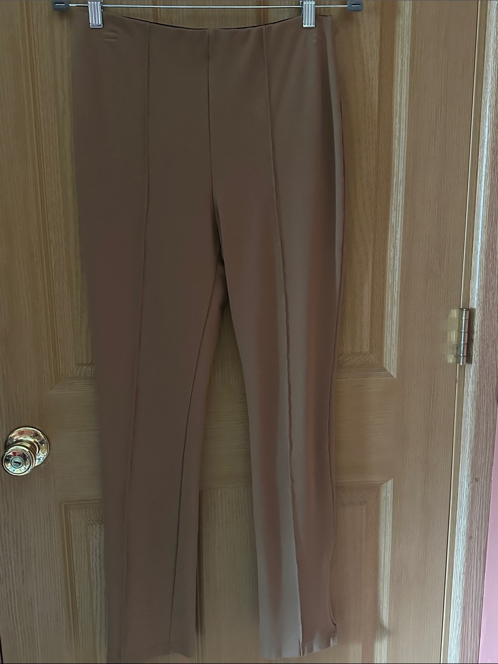 High-Rise Straight Leg Pants in Brown